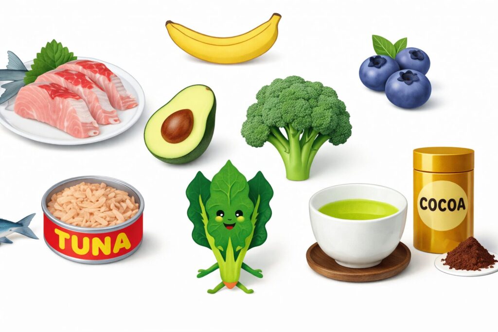 비타민 C 파트너: 딸기, 귤, 키위, 파프리카, 브로콜리